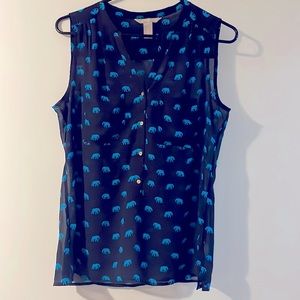 Banana Republic Black Sheer Tank Shirt with Elephants Size Small